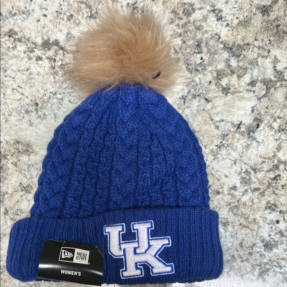 New Era Blue and Brown Knit Pom Hat